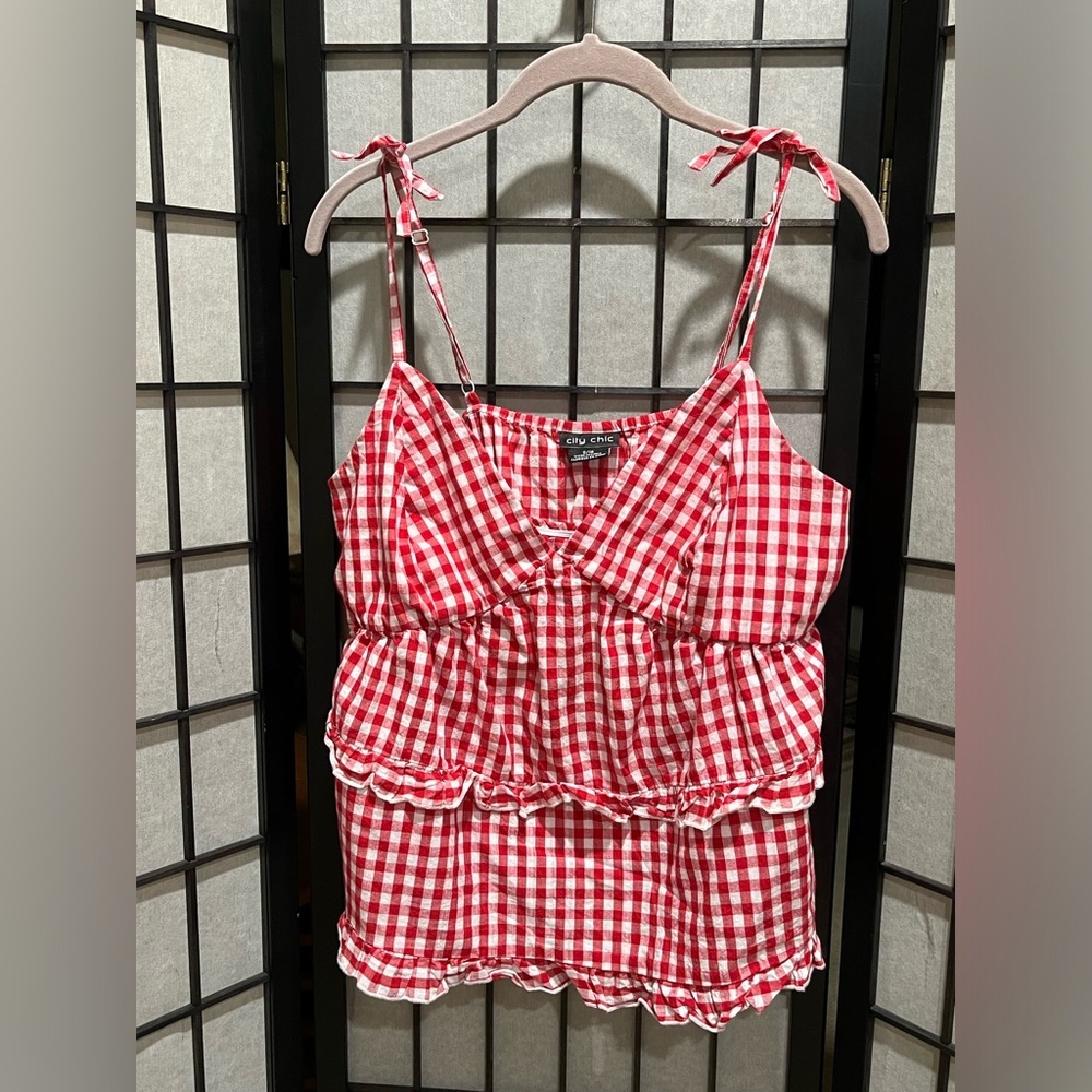 CITY CHIC Red & White Gingham Ruffle TANK AND SHORT SET, WOMEN SIZE S/16
